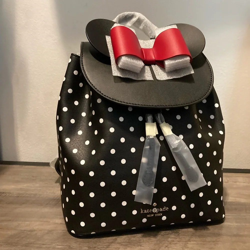 Disney x Kate Spade Minnie Mouse Ears Red Bow Black & White Polka Dot Back Pack
